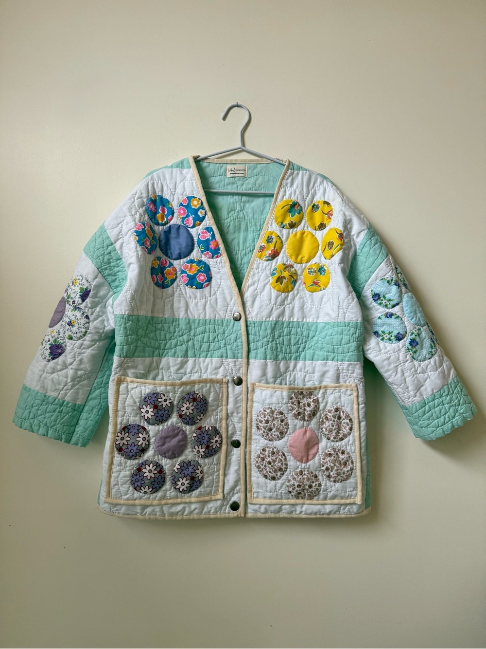 ⭐️ 2. Handmade Upcycle Quilt Jacket MID -Mint Flower- vintage